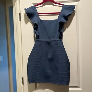 Lulu's Blue Bodycon Mini Dress with Flutter Sleeves